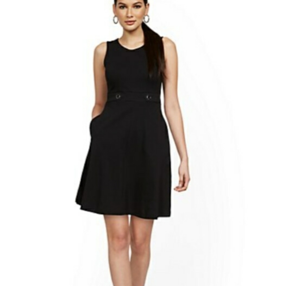 NEW YORK & COMPANY TWO-BUTTON FIT AND FLARE DRESS-CITY KNITS